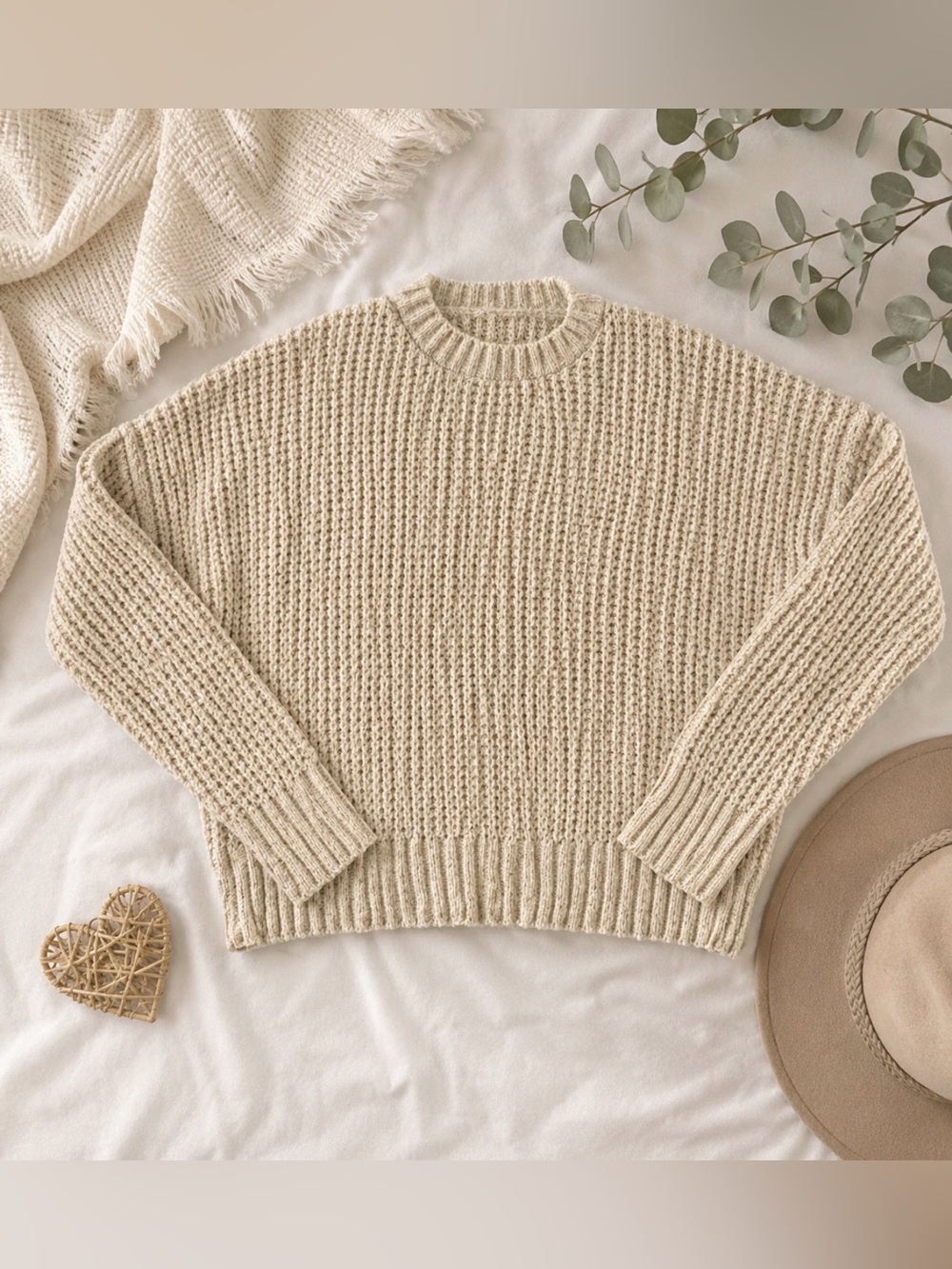 Beach Riot Cream Waffle Knit Sweater Women’s PL Plush Cozy Pullover